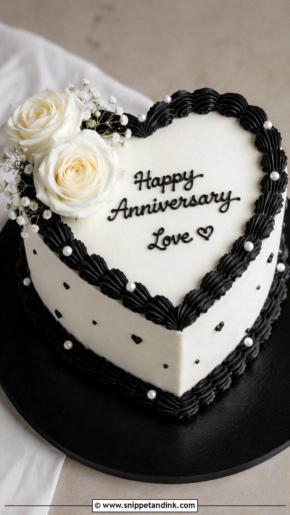 Black And White Anniversary Heart Cake - Snippet and Ink - 20 Anniversary Heart Cake Ideas