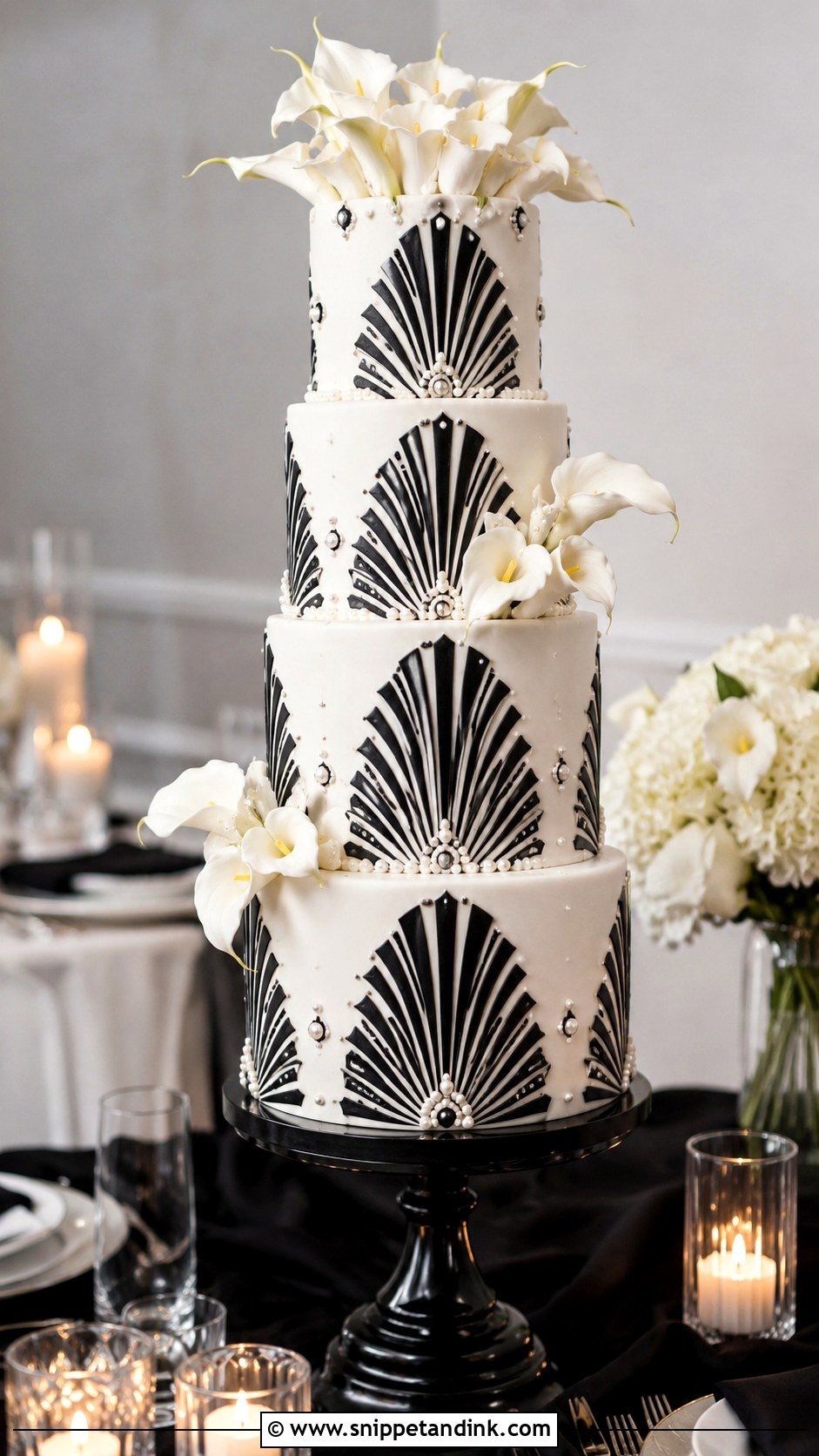 Black And White Art Deco Wedding Cake - Snippet and Ink - 20 Classic Black and White Wedding Cake Ideas