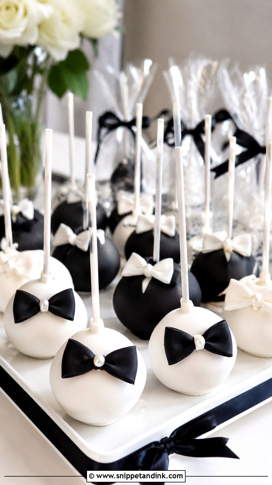 Black And White Bow Cake Pops - Snippet and Ink - 20 Black and White Wedding Cake Pops