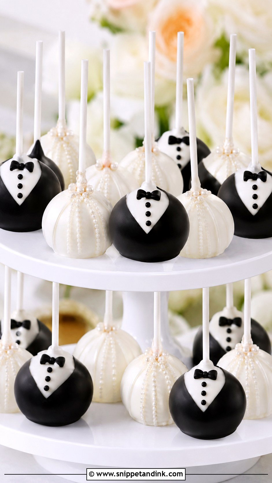 Black And White Bride And Groom Cake Pops - Snippet and Ink - 20 Black and White Wedding Cake Pops