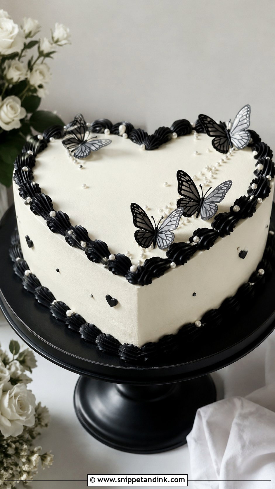 Black And White Butterfly Heart Wedding Cake - Snippet and Ink - 20 Butterfly Heart Cake Ideas for Wedding