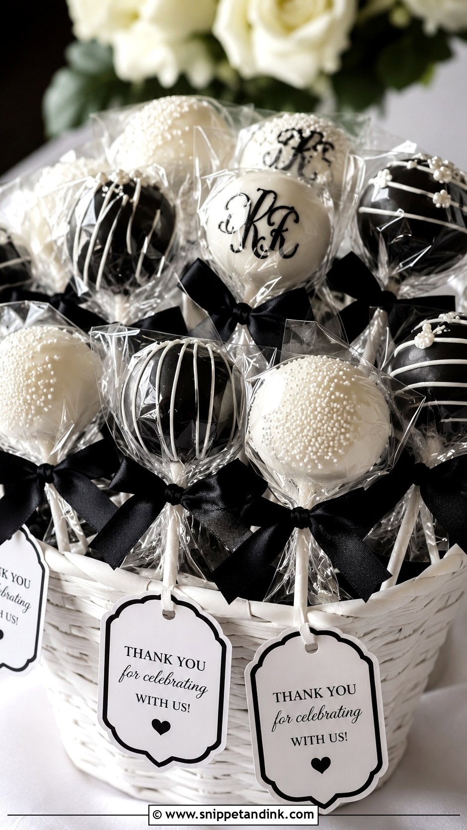 Black And White Cake Pop Wedding Favors - Snippet and Ink - 20 Black and White Wedding Cake Pops