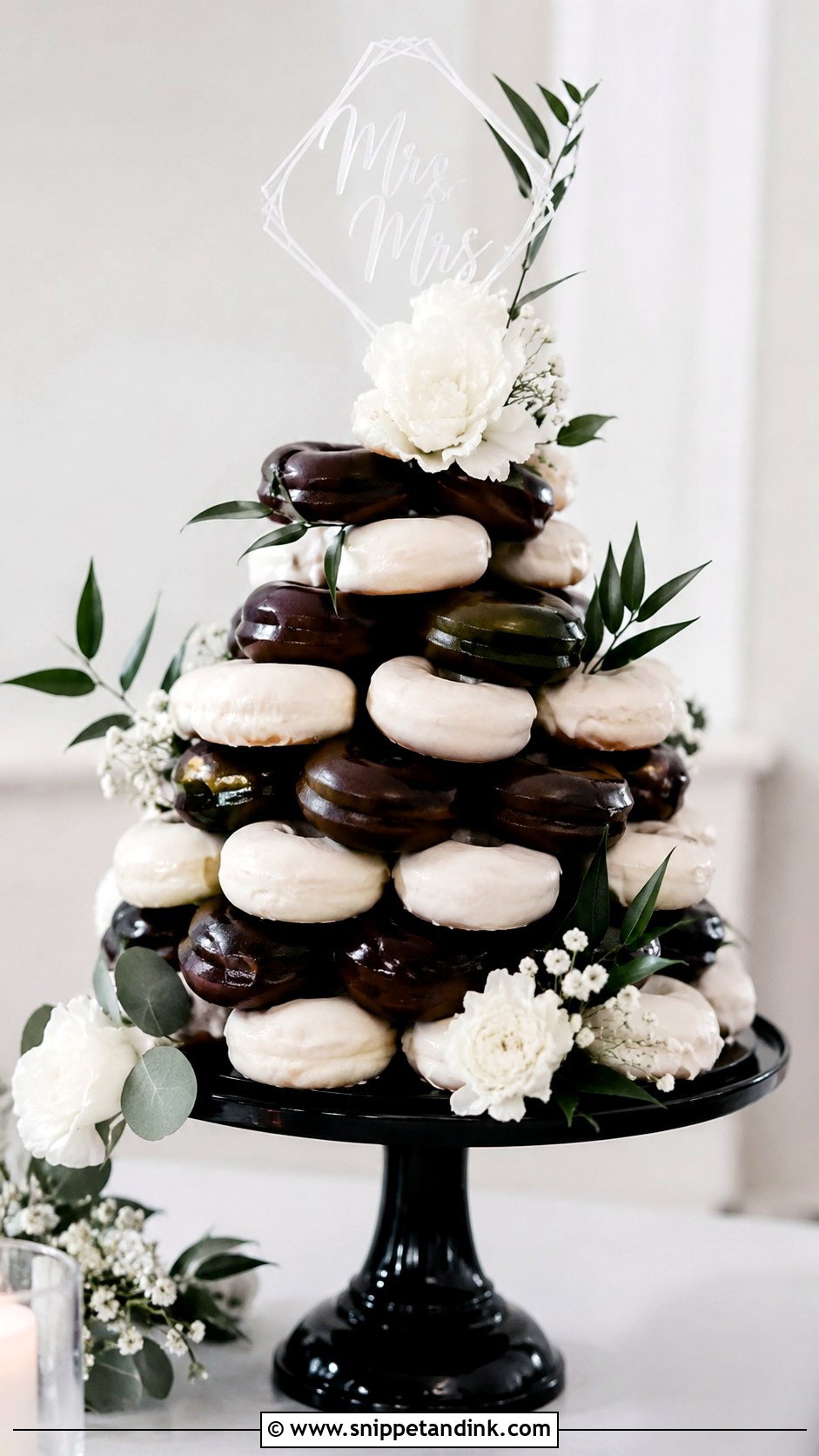Black And White Donut Cake - Snippet and Ink - 20 Wedding Donut Cake Ideas