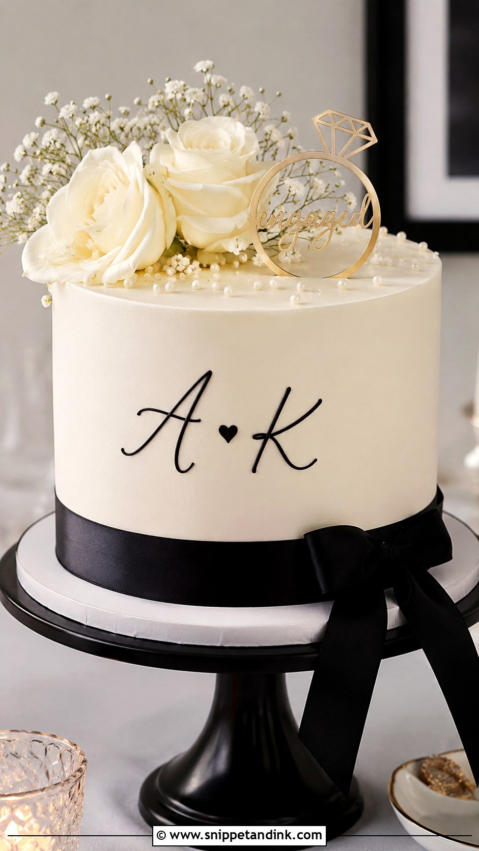 Black And White Engagement Cake - Snippet and Ink - 20 Engagement Theme Cake Ideas