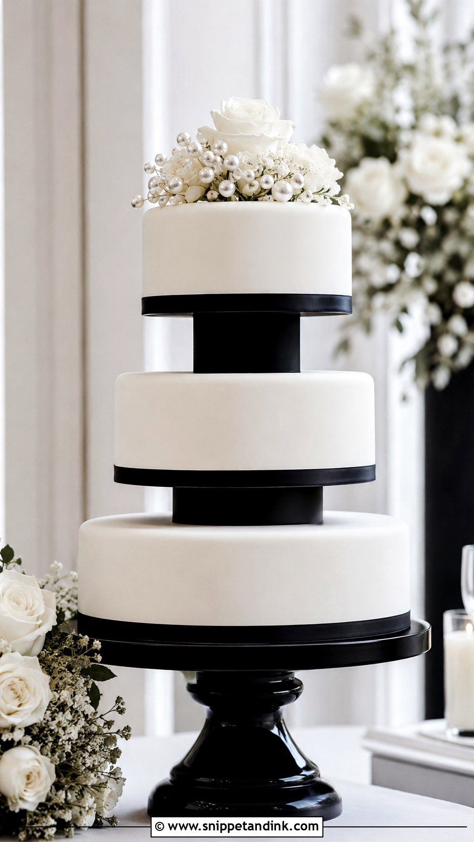 Black And White Floating Tier Wedding Cake - Snippet and Ink - 20 Wedding Cake Ideas with Floating Tier