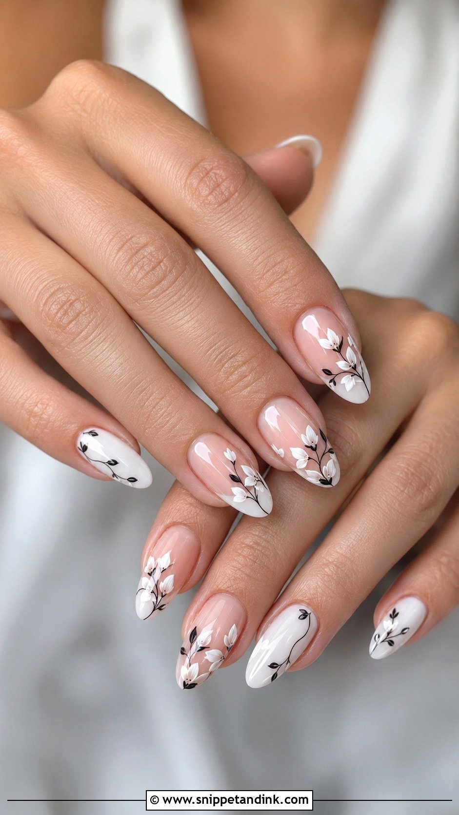 Black And White Floral Wedding Nails - Snippet and Ink - 20 Black and White Wedding Nails