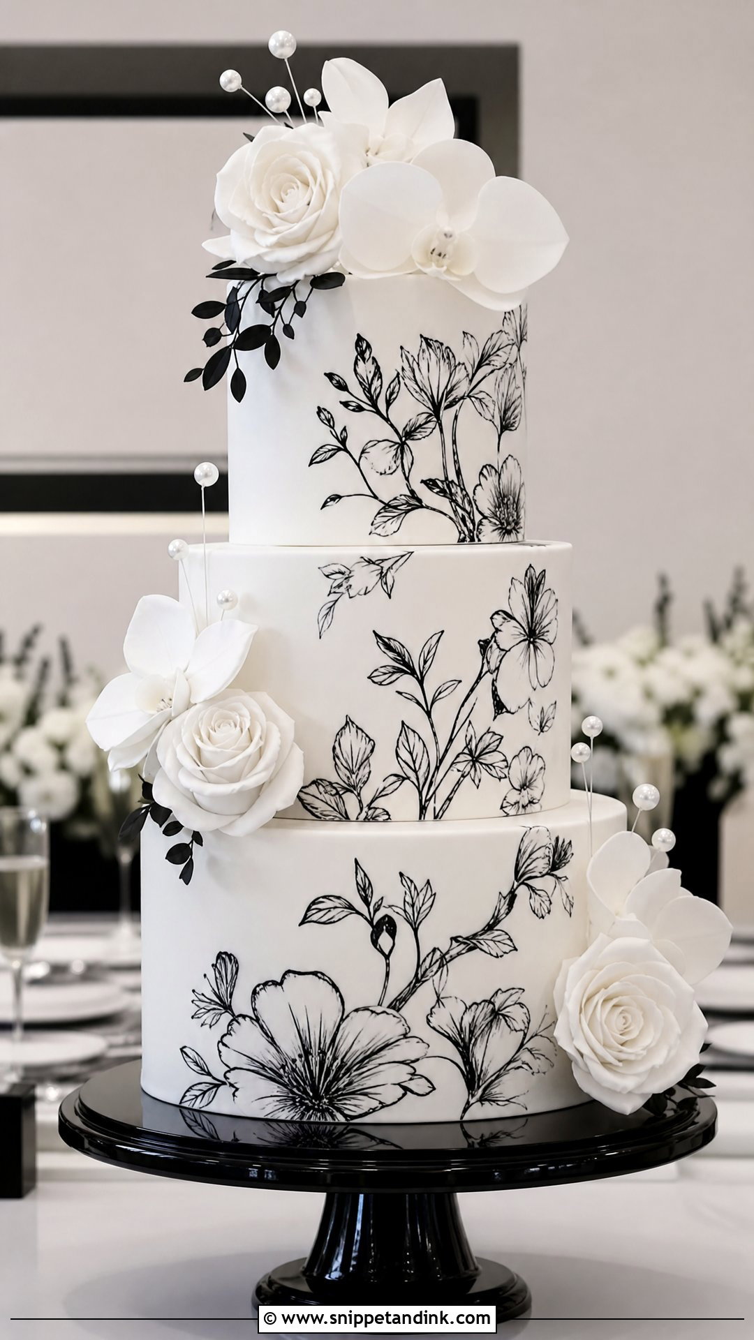 Black And White Flower Wedding Cake - Snippet and Ink - 25 Flower Theme Cake Ideas for Wedding