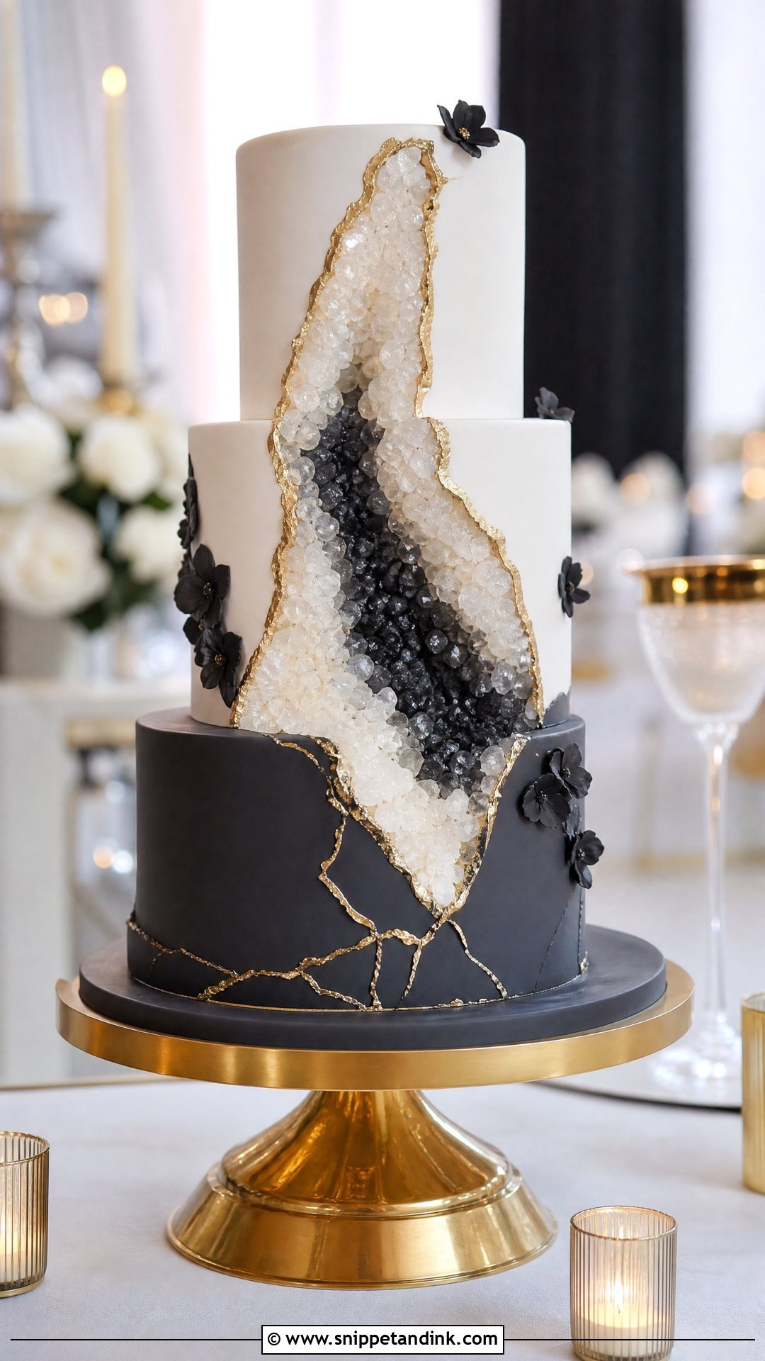 Black And White Geode Wedding Cake - Snippet and Ink - 20 White Gold and Black Cake Ideas for Wedding