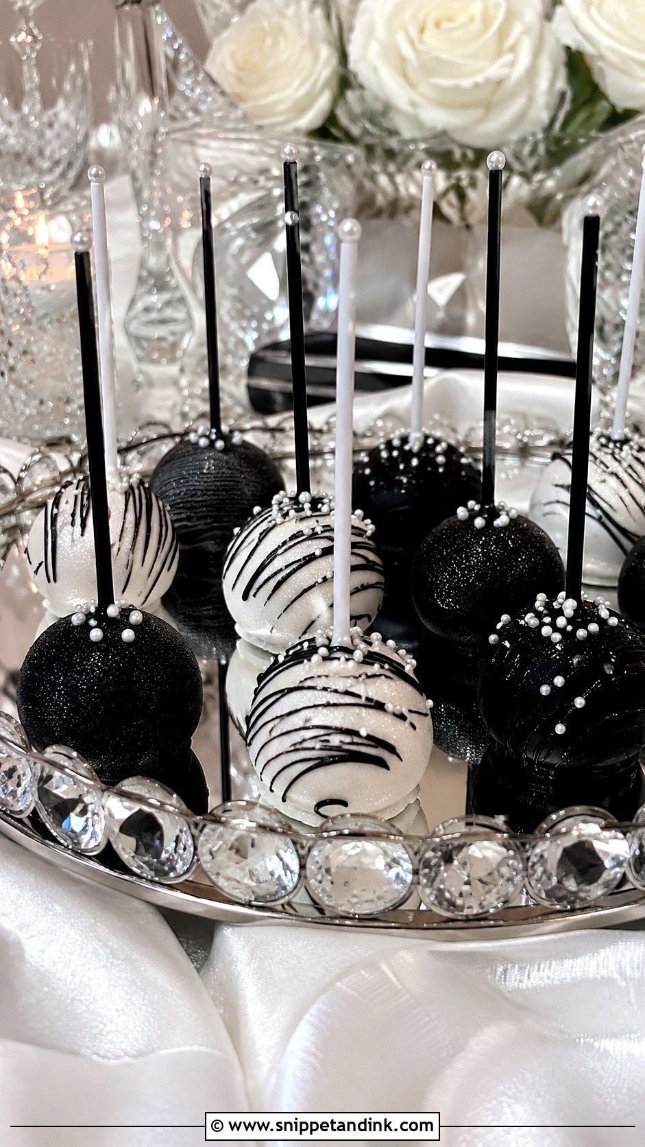 Black And White Glitter Cake Pops - Snippet and Ink - 20 Black and White Wedding Cake Pops