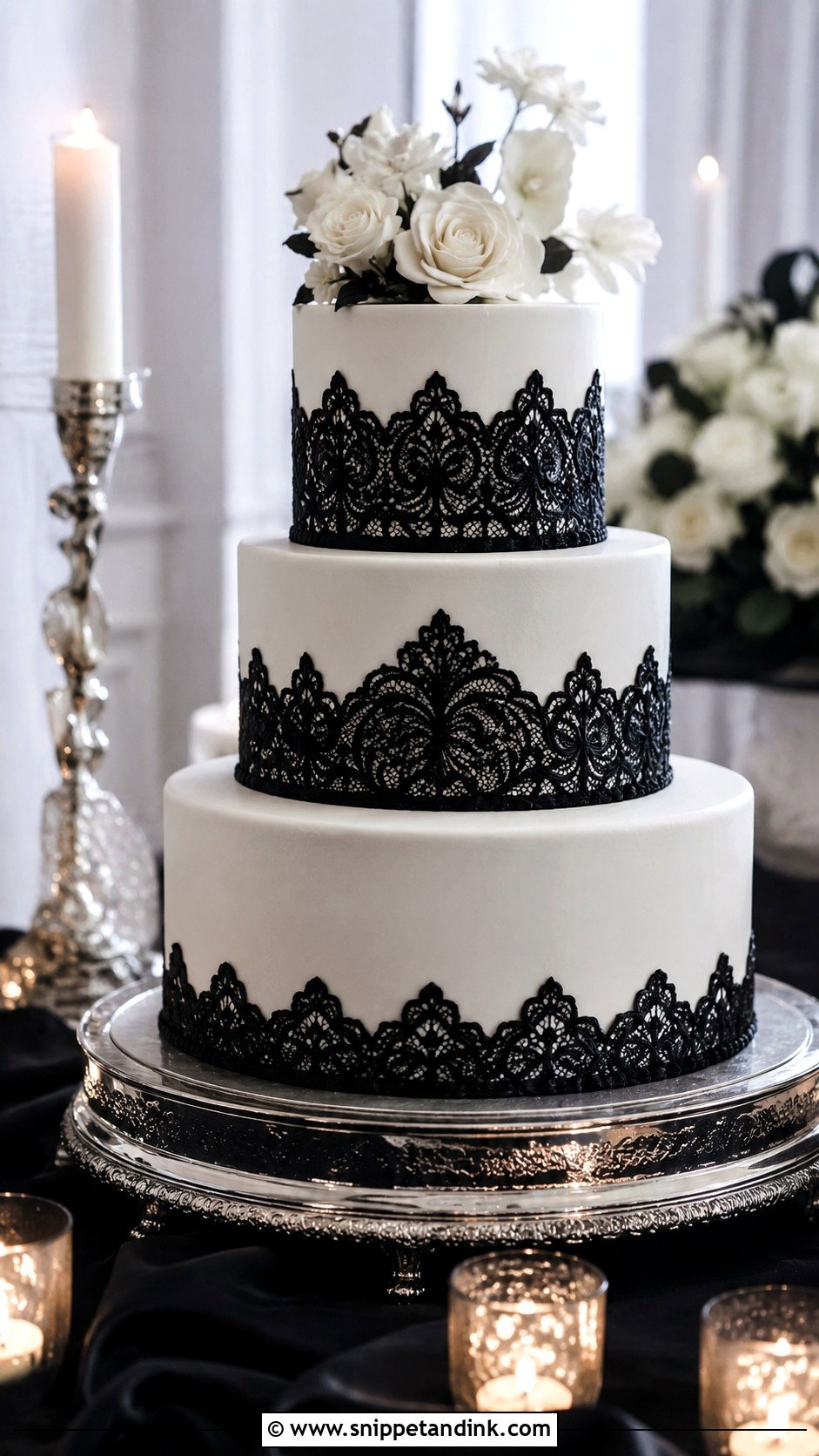 Black And White Gothic Wedding Cake - Snippet and Ink - 20 Simple Gothic Wedding Cake Ideas
