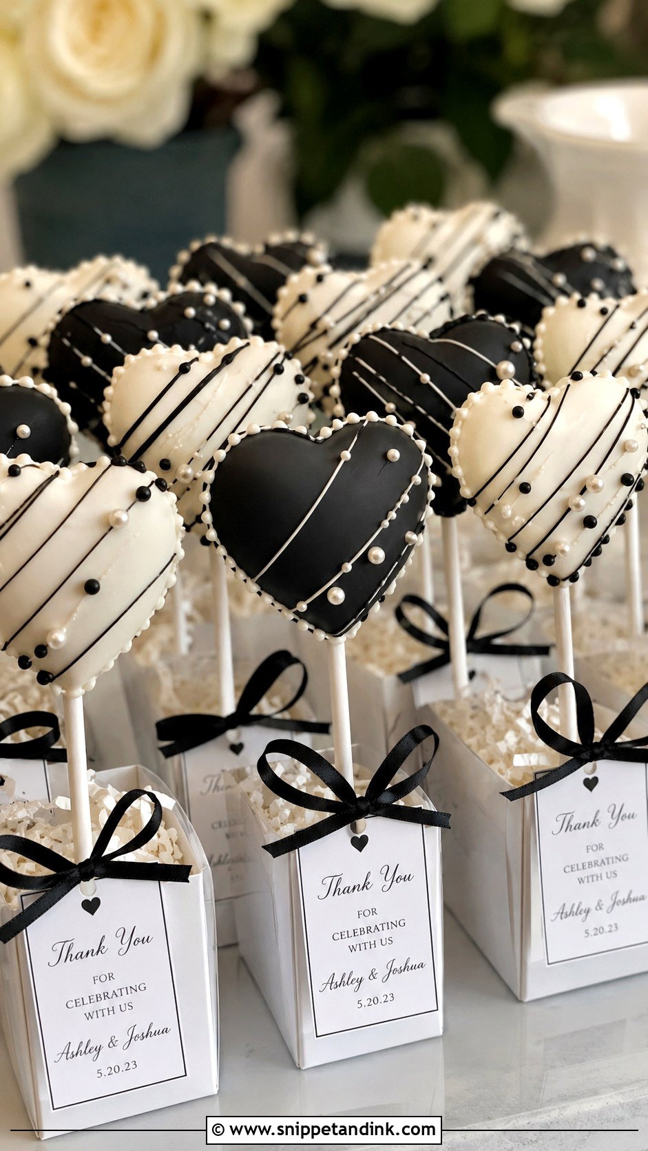 Black And White Heart Cake Pops - Snippet and Ink - 20 Black and White Wedding Cake Pops