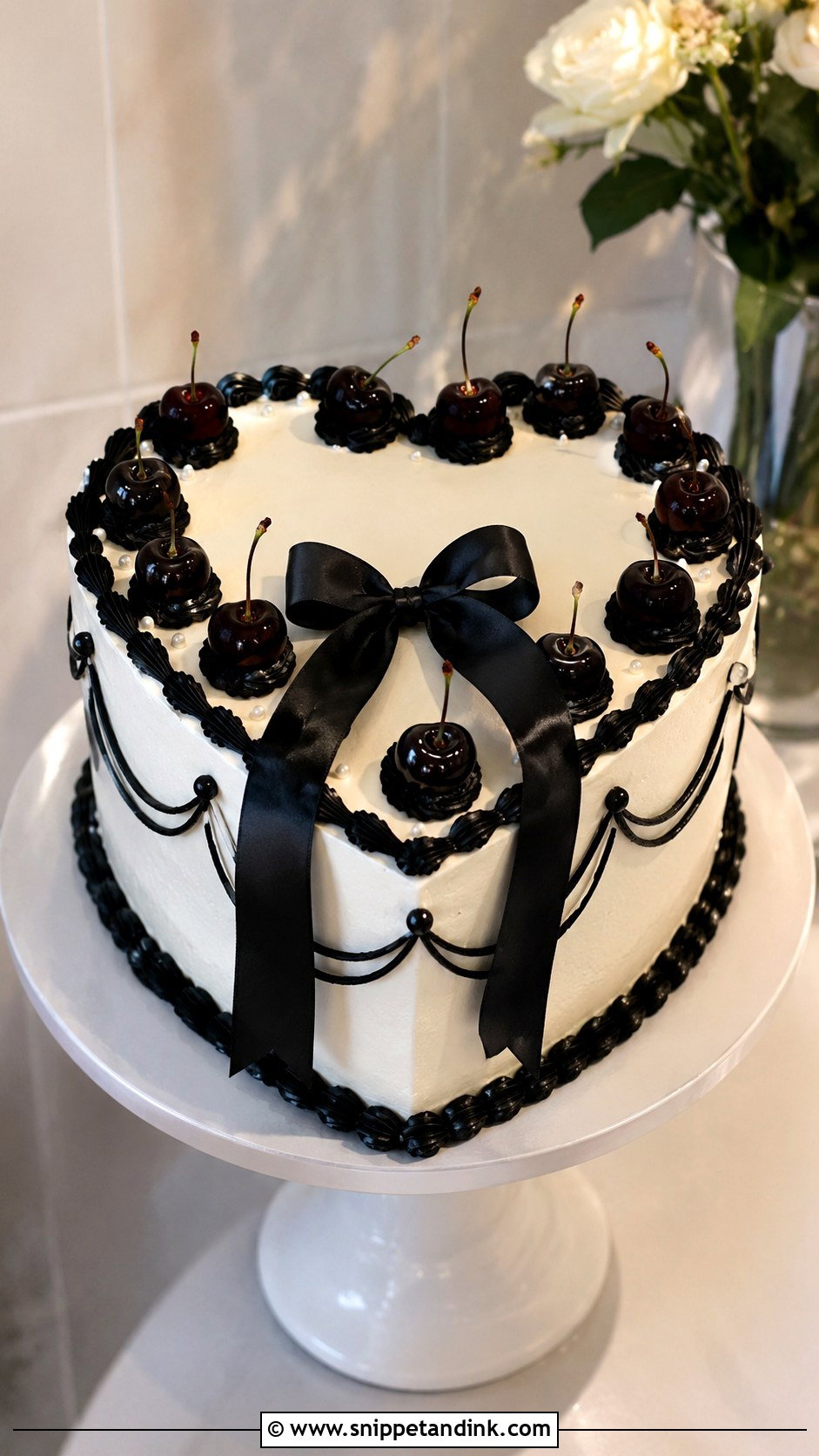 Black And White Heart Shape Wedding Cake - Snippet and Ink - 20 Heart Shape Cake Ideas for Wedding
