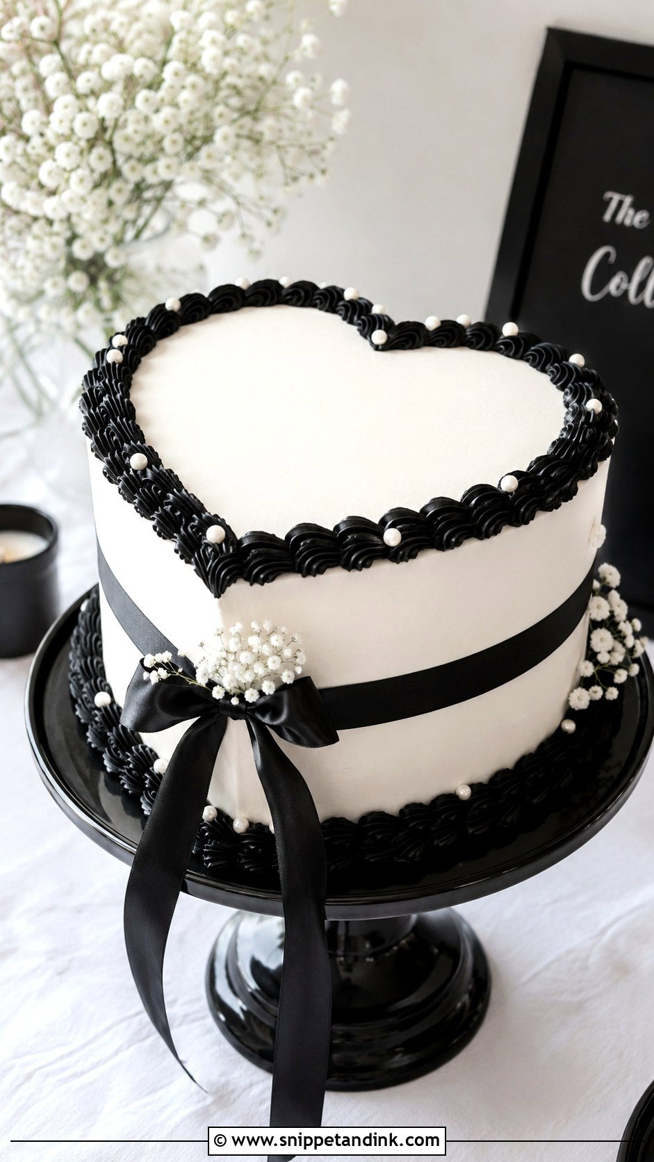 Black And White Heart Shaped Wedding Cake - Snippet and Ink - 20 Heart Shaped Wedding Cakes