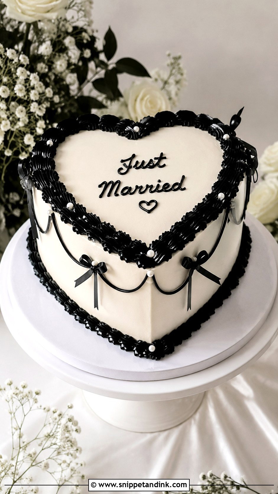 Black And White Heart Wedding Cake - Snippet and Ink - 20 Heart Wedding Cake Ideas