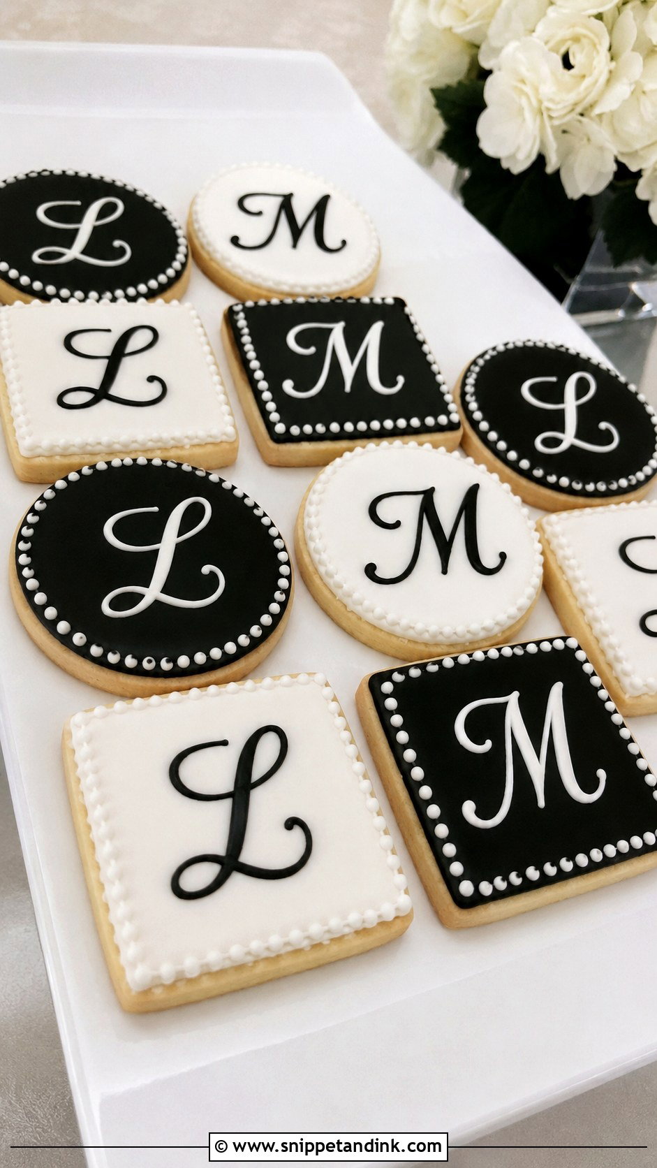 Black And White Initial Wedding Cookies - Snippet and Ink - 20 Initial Wedding Cookies