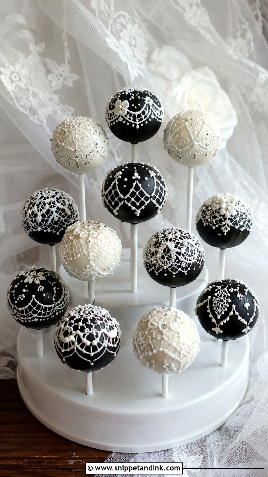 Black And White Lace Cake Pops - Snippet and Ink - 20 Black and White Wedding Cake Pops