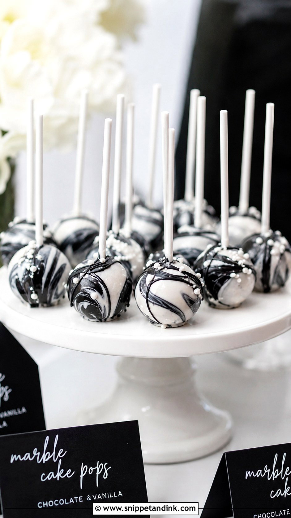 Black And White Marble Cake Pops - Snippet and Ink - 20 Black and White Wedding Cake Pops