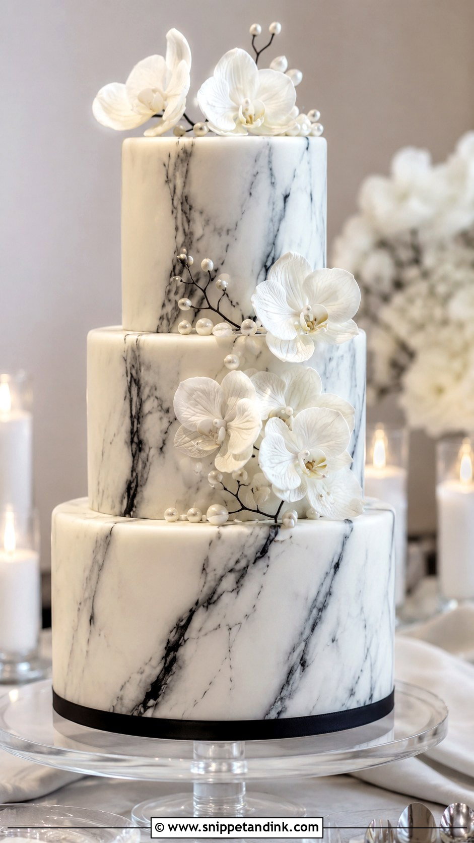 Black And White Marble Wedding Cake - Snippet and Ink - 20 Classic Black and White Wedding Cake Ideas