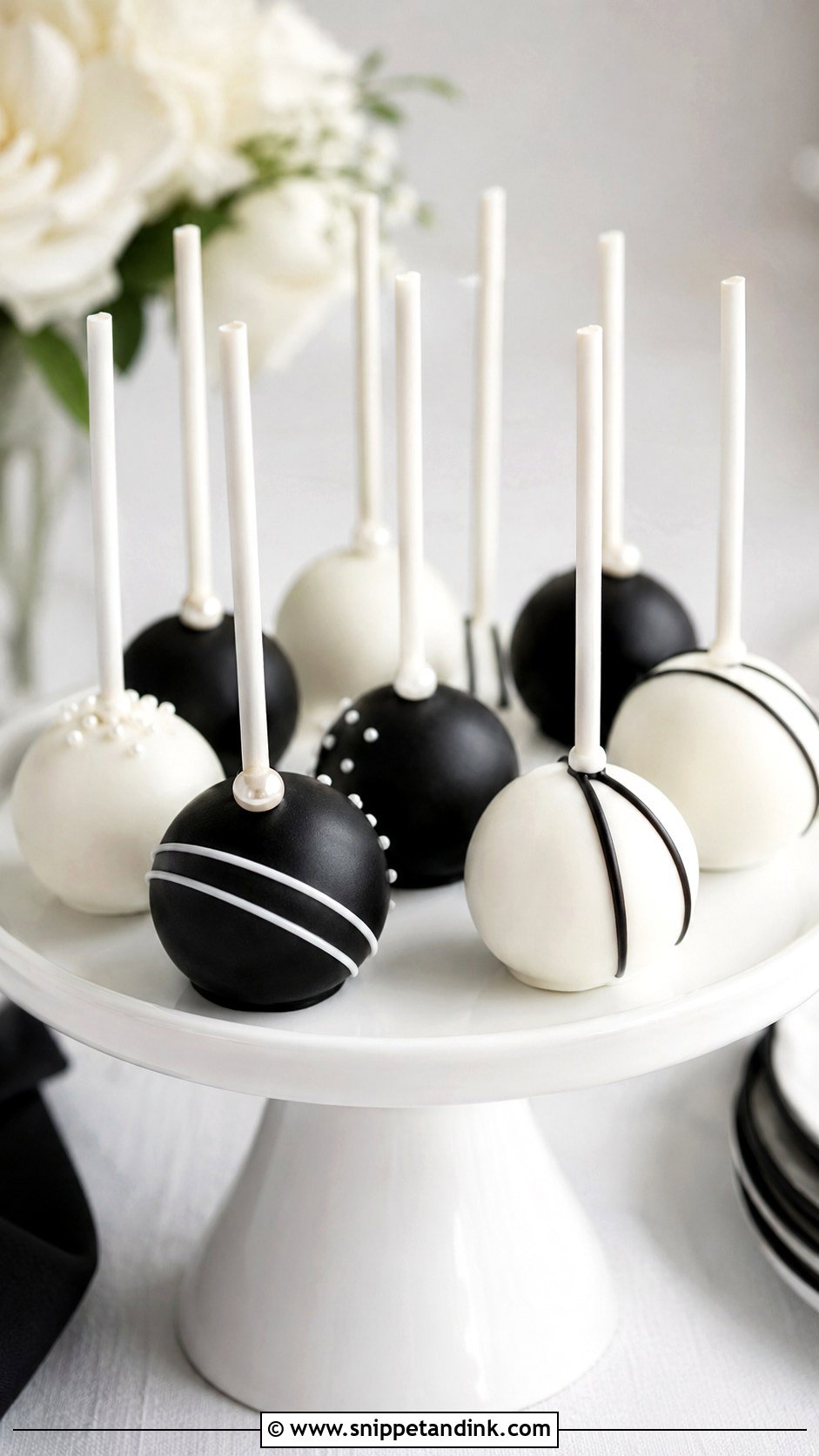 Black And White Minimal Cake Pops - Snippet and Ink - 20 Black and White Wedding Cake Pops