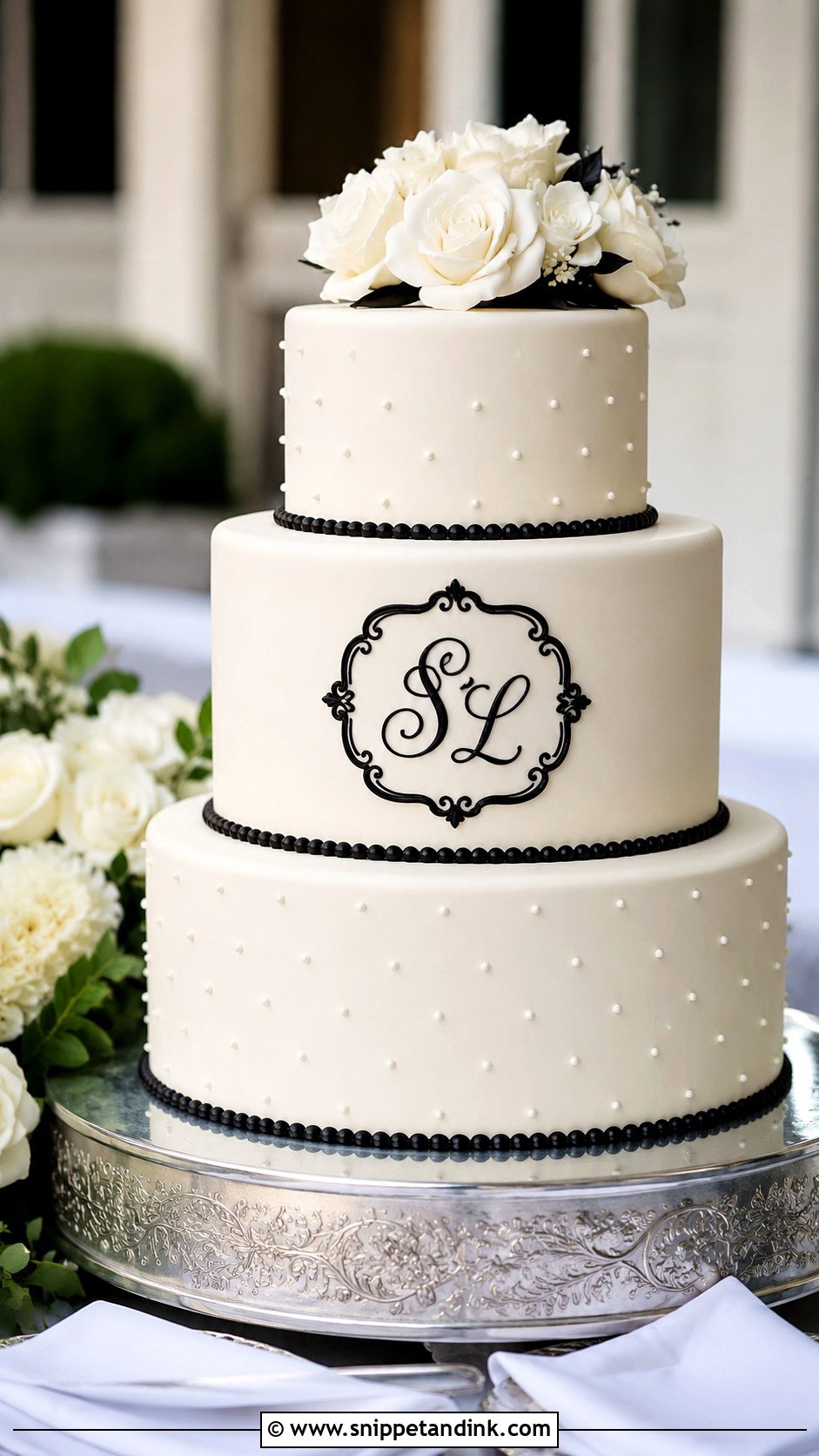 Black And White Monogram Wedding Cake - Snippet and Ink - 20 Classic Black and White Wedding Cake Ideas