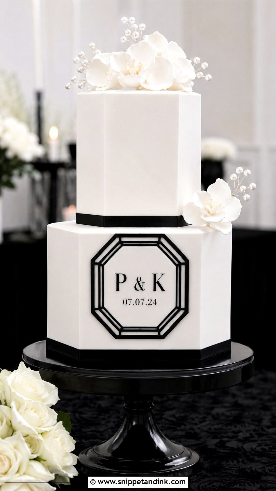 Black And White Octagon Wedding Cake - Snippet and Ink - 20 Octagon Wedding Cake Ideas