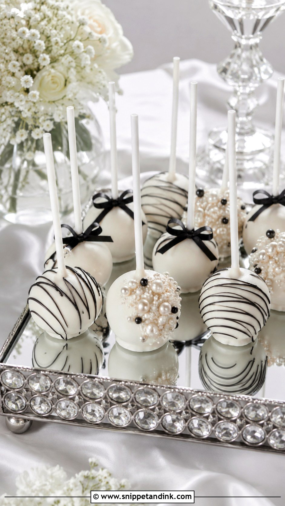 Black And White Pearl Cake Pops - Snippet and Ink - 20 Black and White Wedding Cake Pops