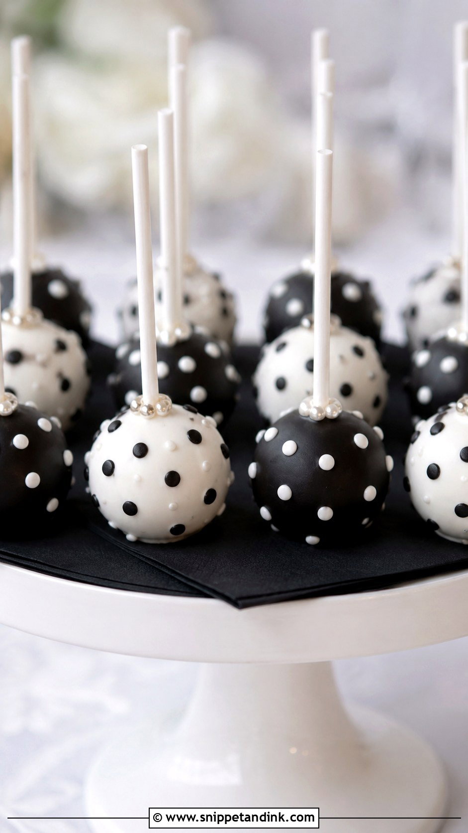 Black And White Polka Dot Cake Pops - Snippet and Ink - 20 Black and White Wedding Cake Pops