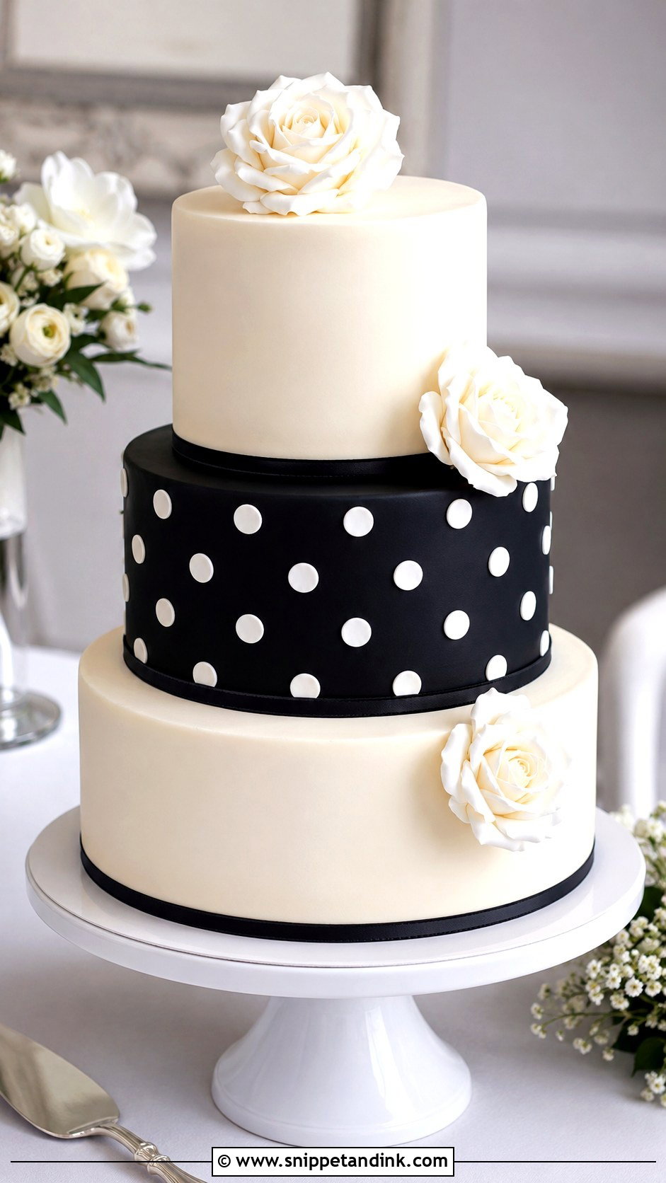 Black And White Polka Dot Wedding Cake - Snippet and Ink - 20 Classic Black and White Wedding Cake Ideas