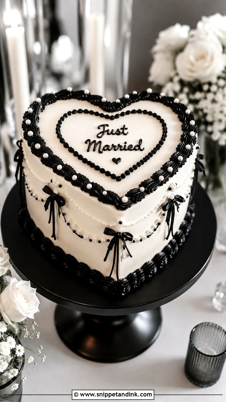 Black And White Retro Heart Wedding Cake - Snippet and Ink - 30 Retro Heart Wedding Cake Ideas
