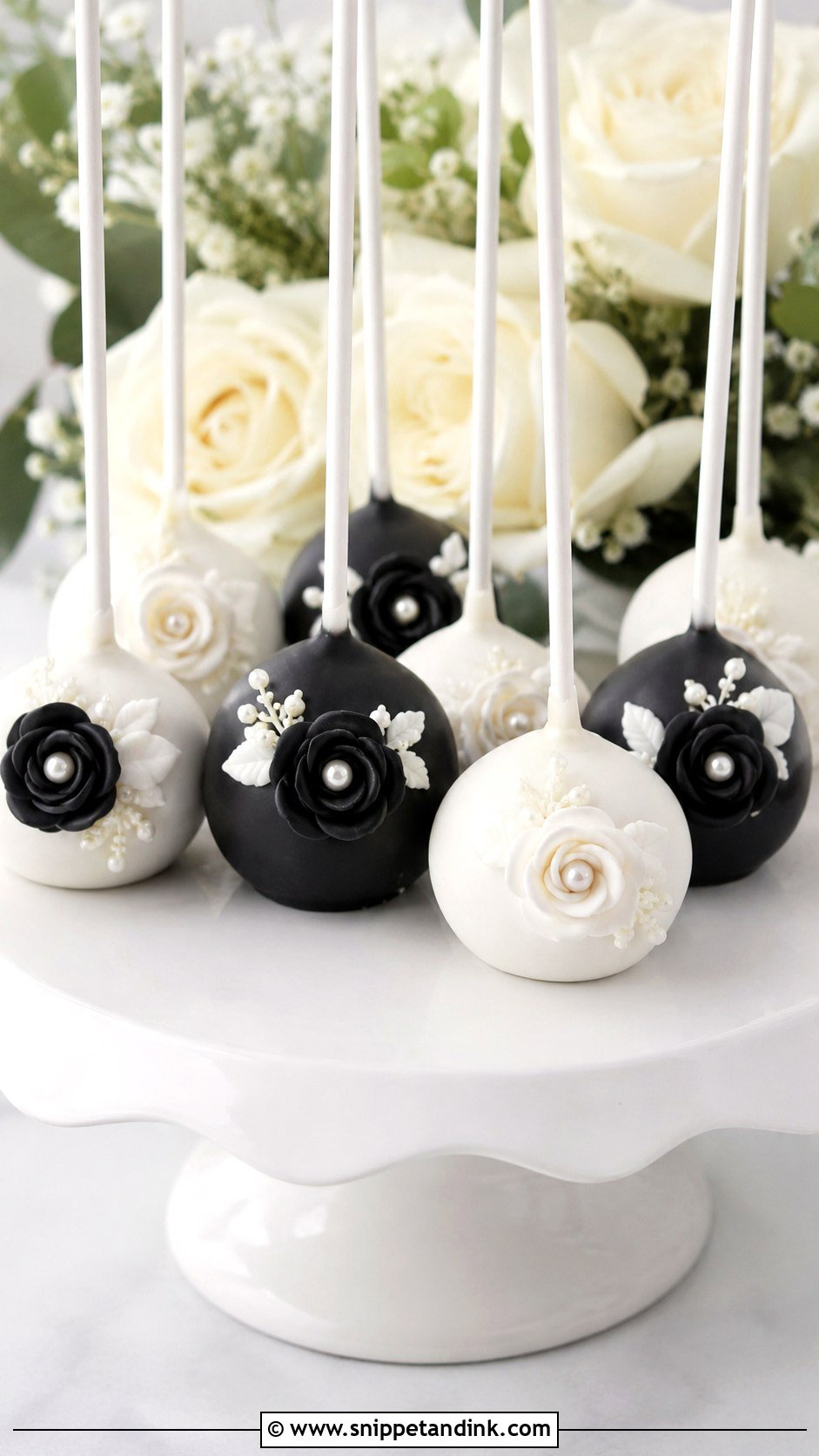 Black And White Rose Cake Pops - Snippet and Ink - 20 Black and White Wedding Cake Pops