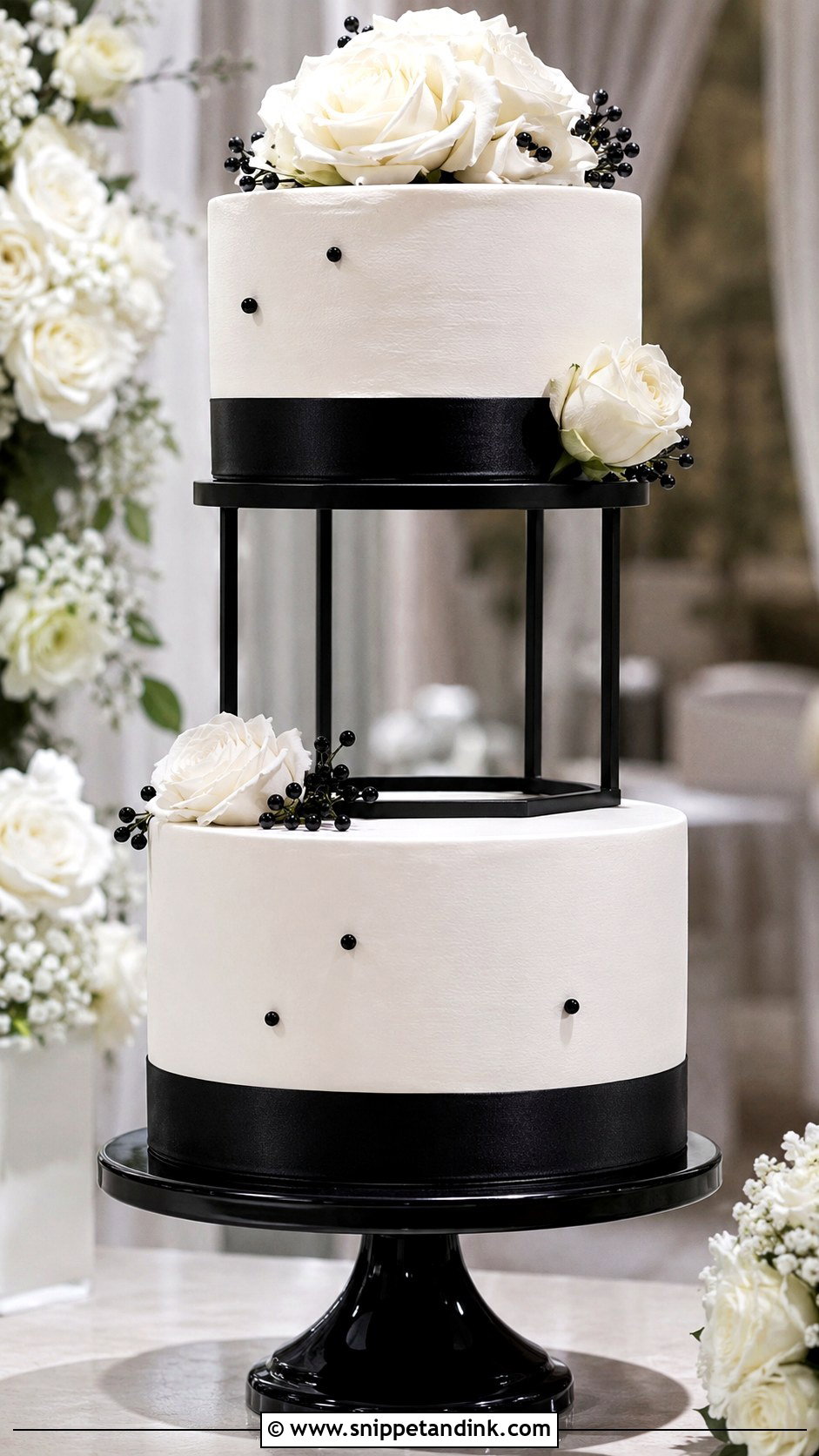 Black And White Spacer Wedding Cake - Snippet and Ink - 20 Wedding Cake Ideas with Spacers