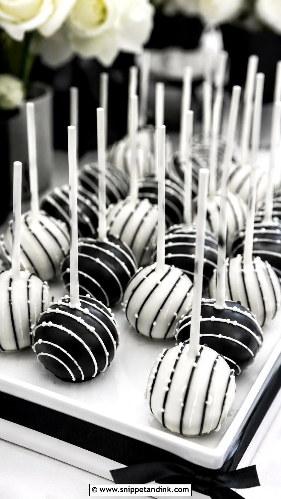 Black And White Striped Cake Pops - Snippet and Ink - 20 Black and White Wedding Cake Pops