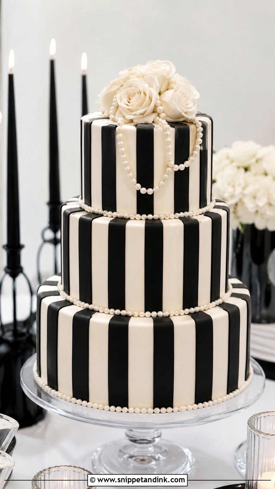 Black And White Striped Wedding Cake - Snippet and Ink - 20 Striped Wedding Cake Ideas