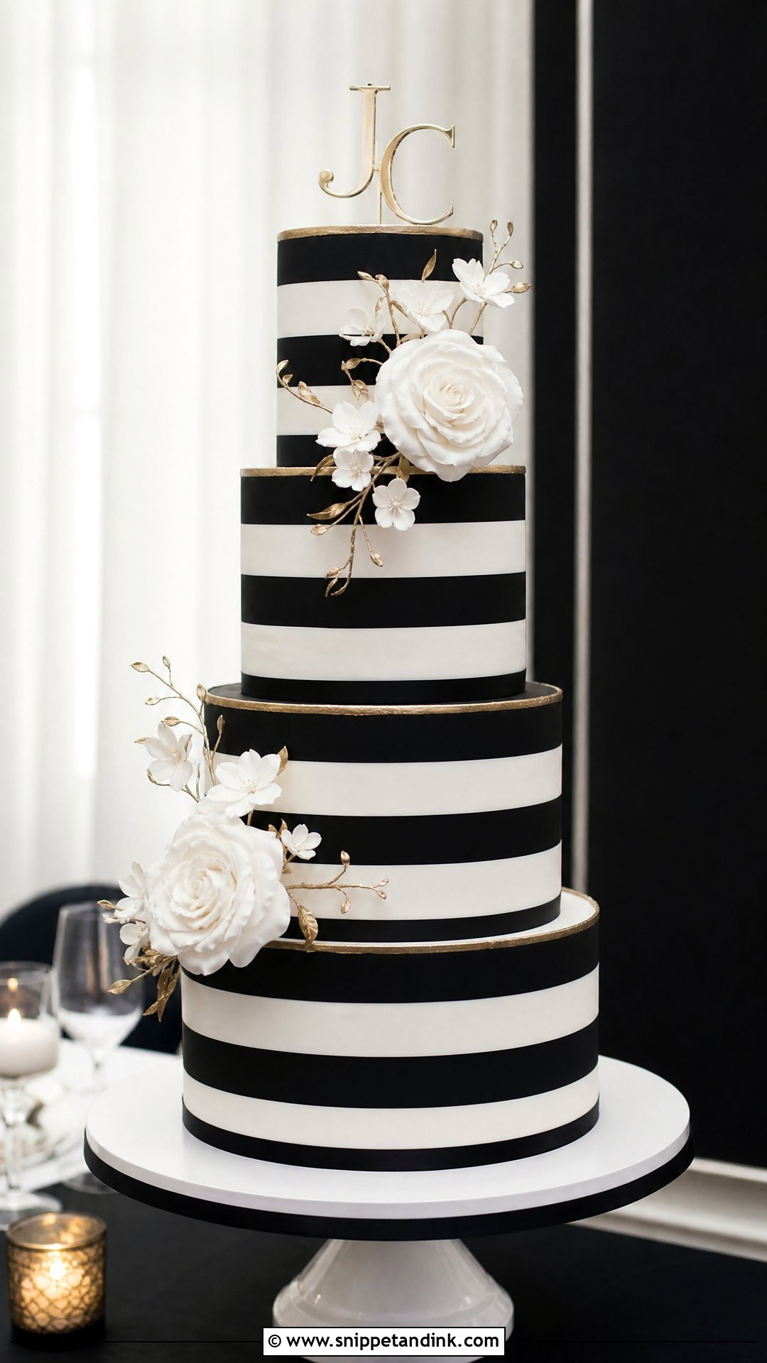 Black And White Striped Wedding Cake - Snippet and Ink - 20 White Gold and Black Cake Ideas for Wedding