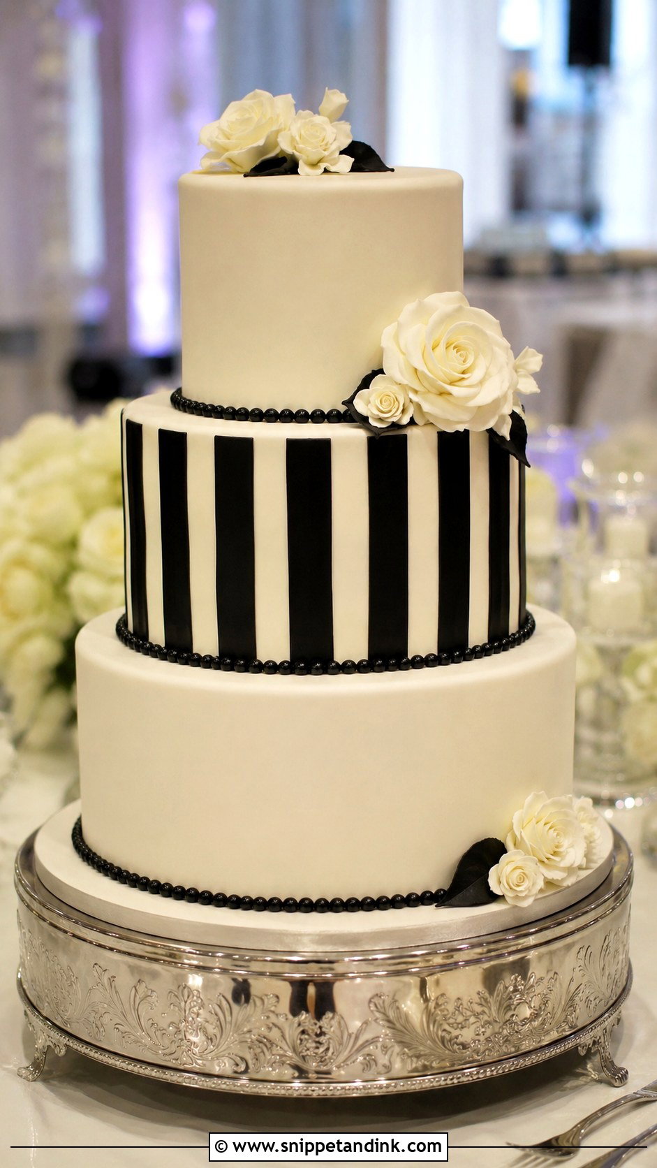 Black And White Striped Wedding Cake - Snippet and Ink - 20 Classic Black and White Wedding Cake Ideas