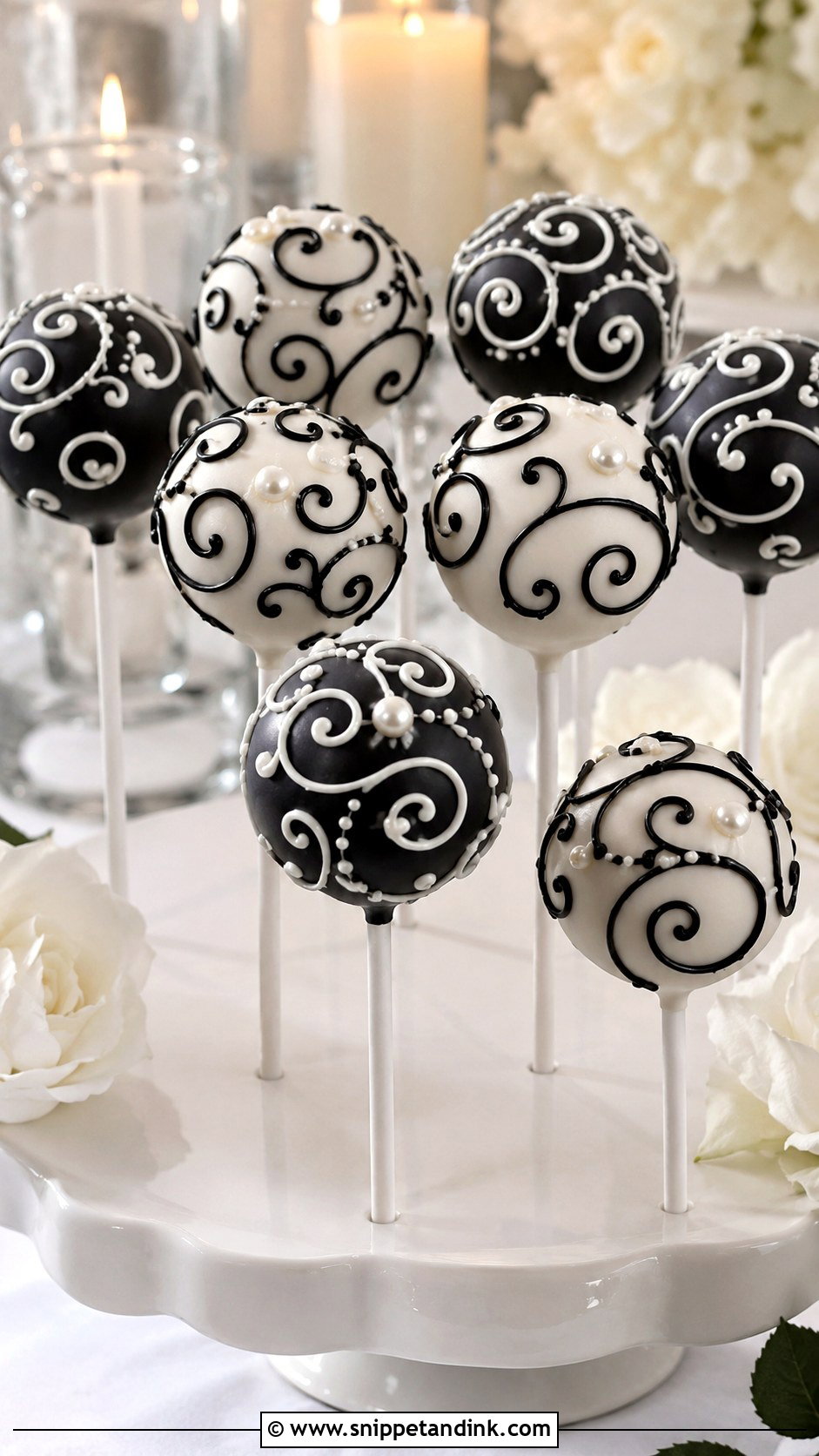 Black And White Swirl Cake Pops - Snippet and Ink - 20 Black and White Wedding Cake Pops