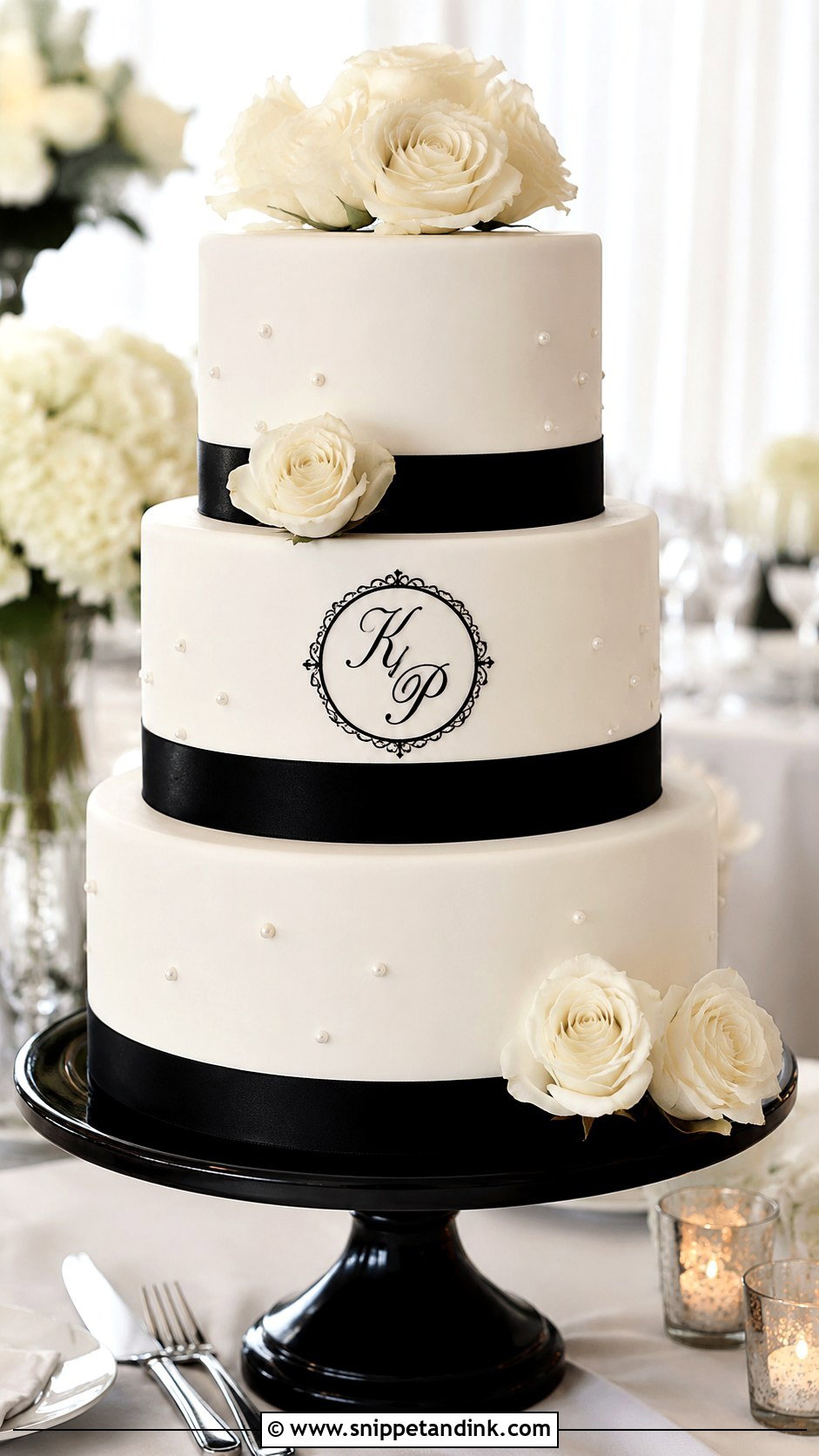 Black And White Tiered Wedding Cake - Snippet and Ink - 30 Tiered Wedding Cakes