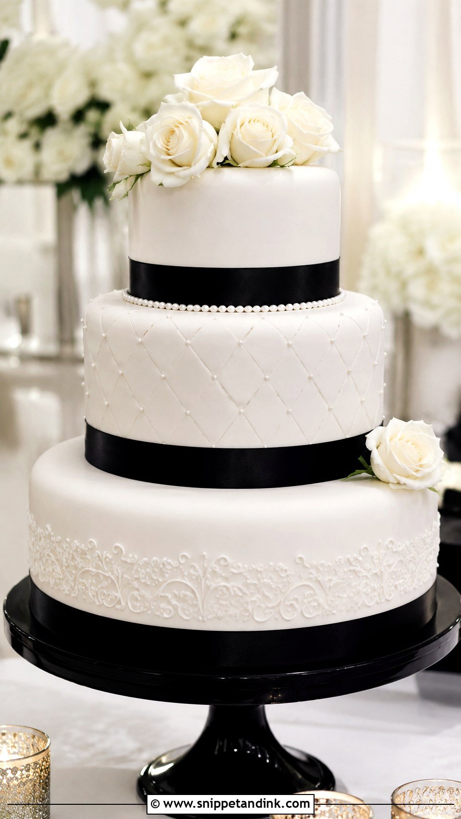 Black And White Tiered Wedding Cake - Snippet and Ink - 30 Tiered Wedding Cake Ideas