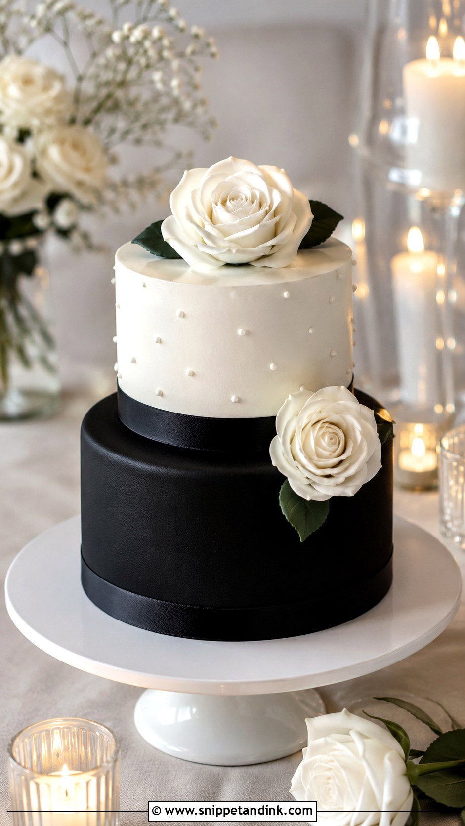 Black And White Two Tier Wedding Cake - Snippet and Ink - 20 Classic Black and White Wedding Cake Ideas