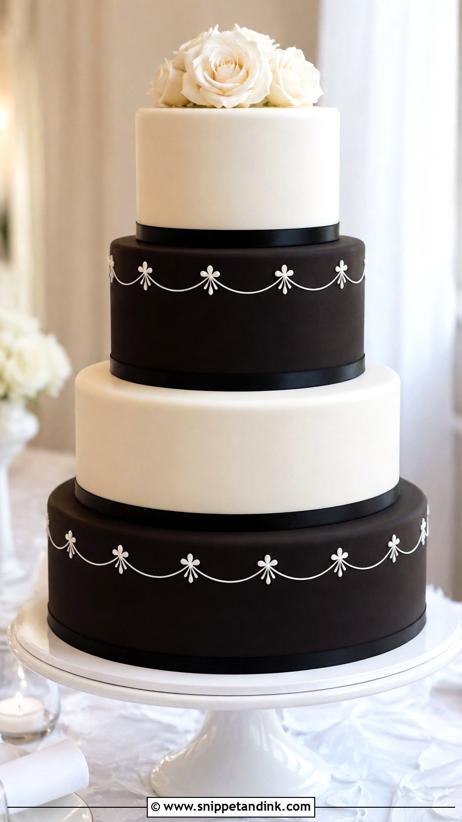 Black And White Wedding Cake - Snippet and Ink - 20 Black Colour Cake Design Ideas for Wedding