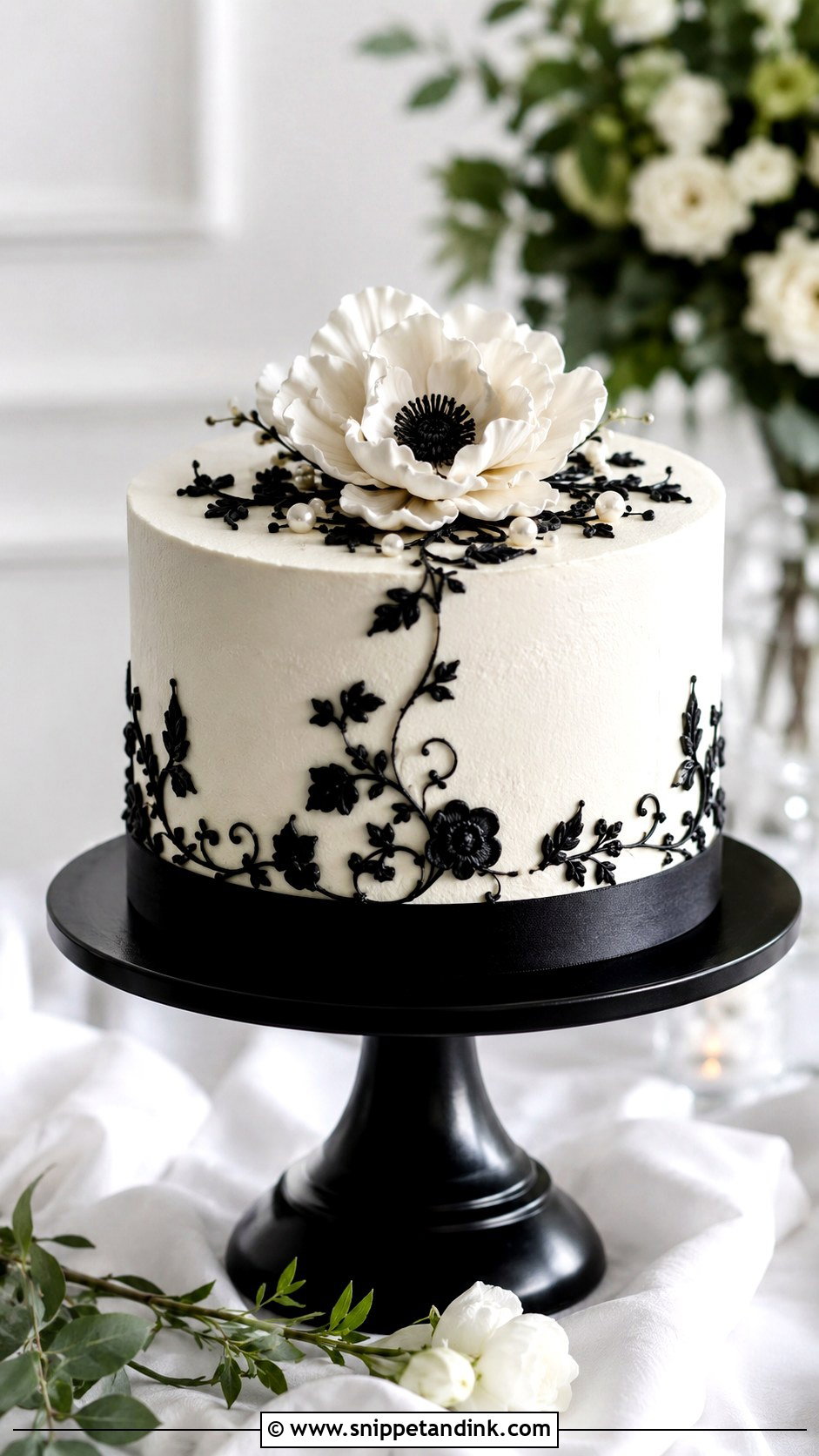 Black And White Wedding Cake - Snippet and Ink - 20 Non Tiered Wedding Cake Ideas