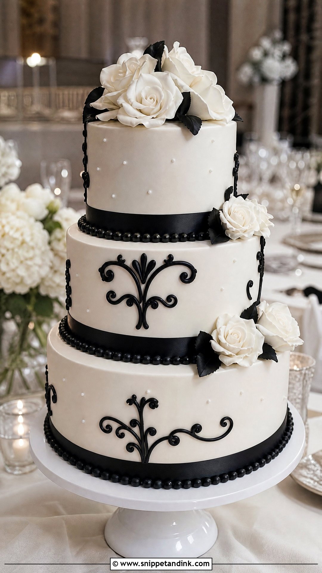 Black And White Wedding Cake - Snippet and Ink - 20 Trendy Wedding Cake Ideas
