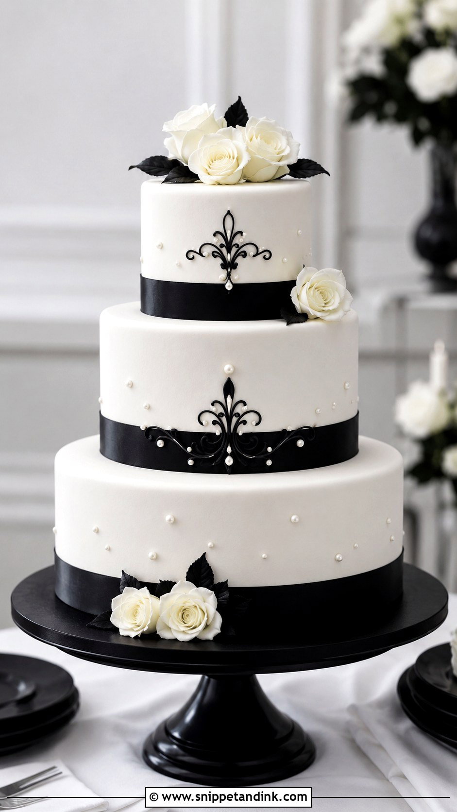 Black And White Wedding Cake - Snippet and Ink - 20 Wedding Cake Designs