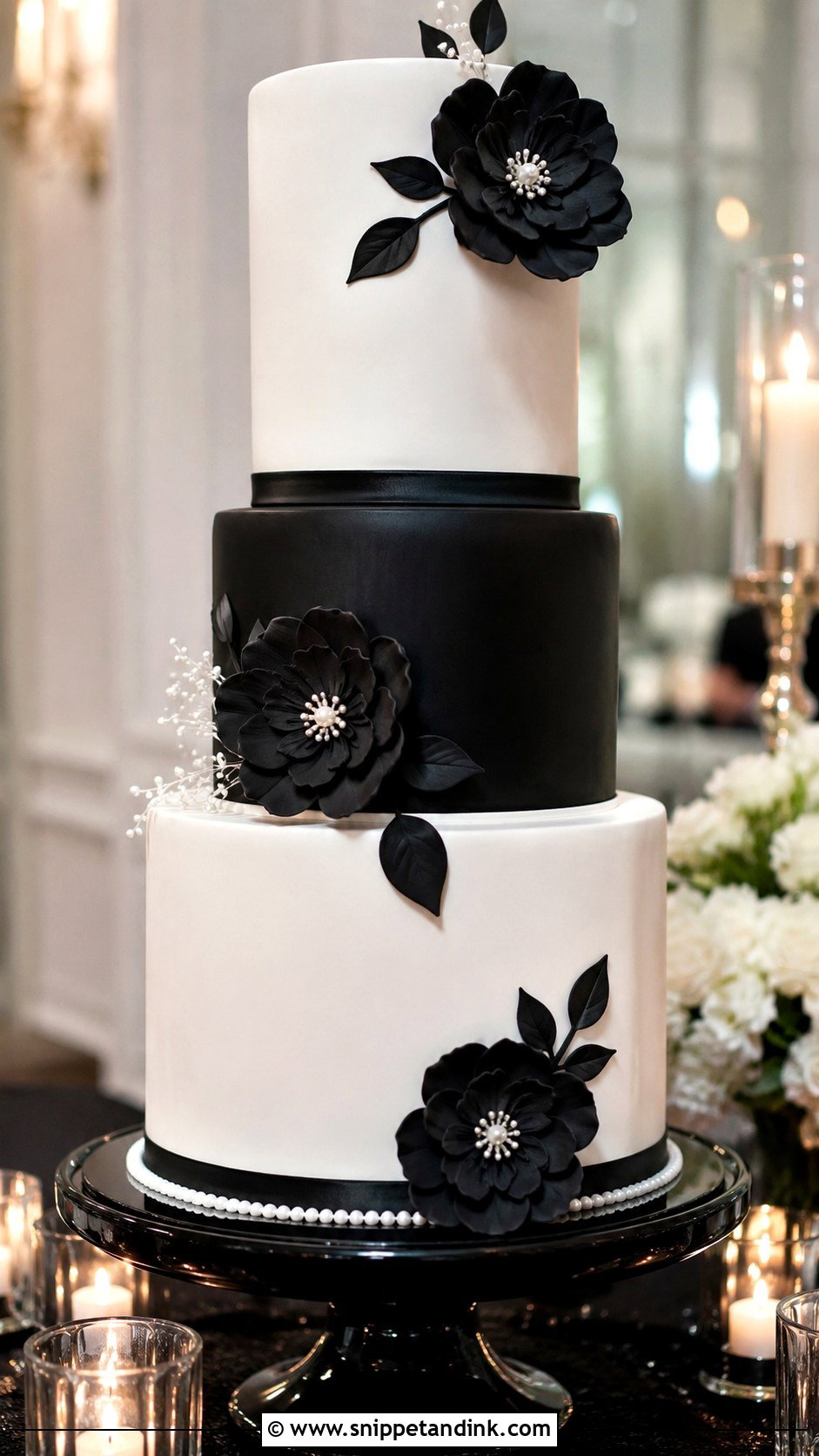 Black And White Wedding Cake - Snippet and Ink - 20 Wedding Cake Decoration Ideas