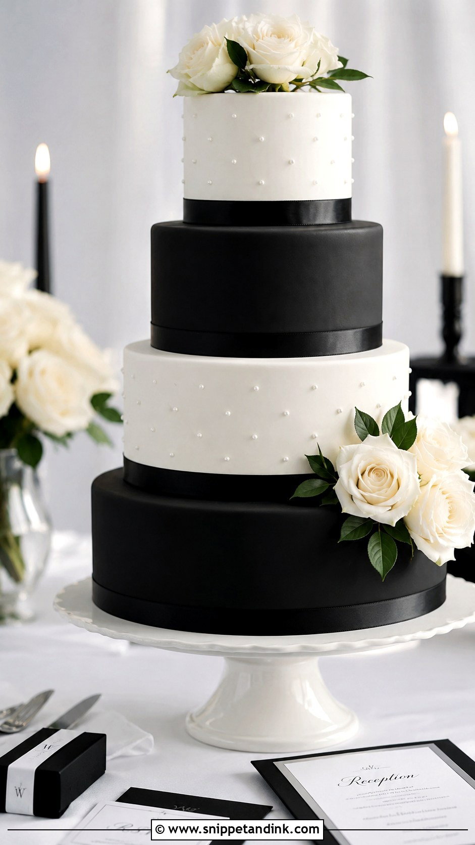 Black And White Wedding Cake - Snippet and Ink - 20 Black Wedding Cake Ideas