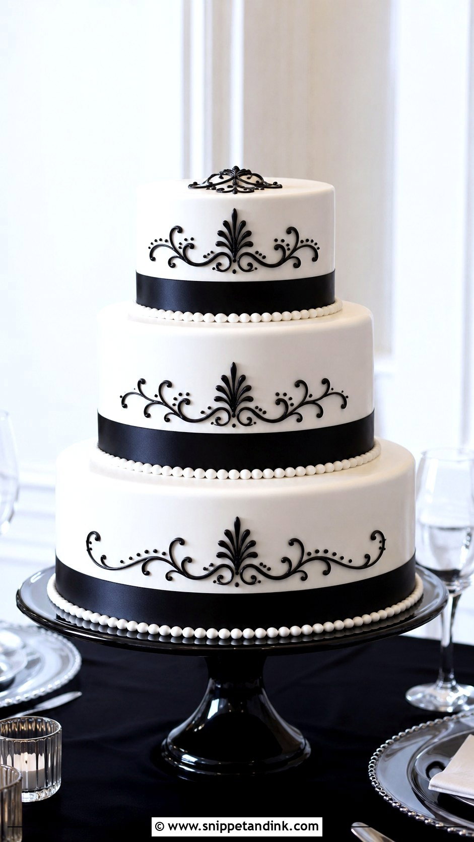 Black And White Wedding Cake - Snippet and Ink - 25 Wedding Cakes No Flowers