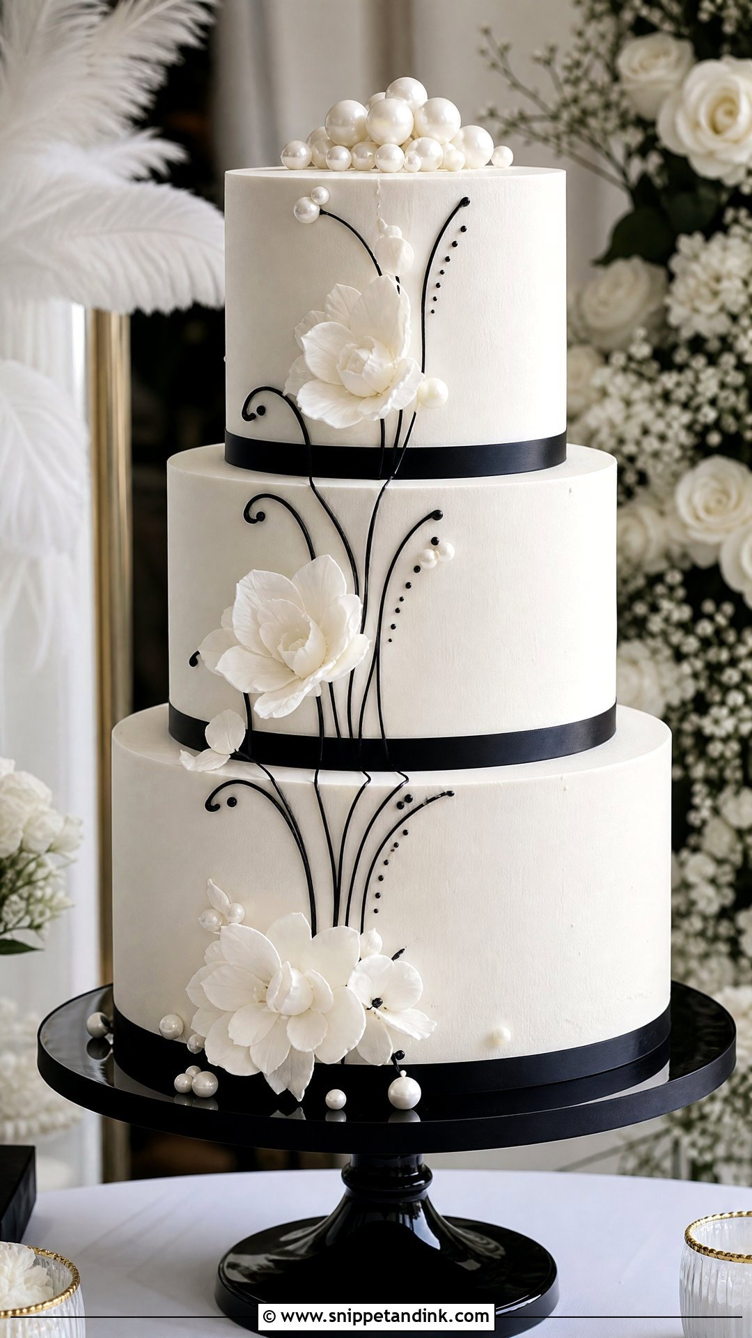 Black And White Wedding Cake - Snippet and Ink - 30 Wedding Cake Ideas