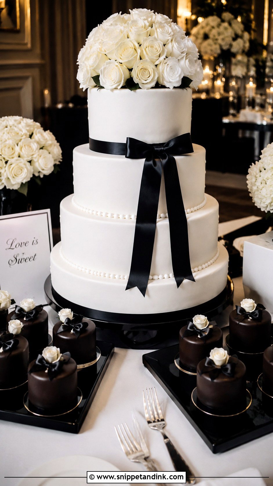 Black And White Wedding Cake Station - Snippet and Ink - 20 Wedding Cake Station Ideas