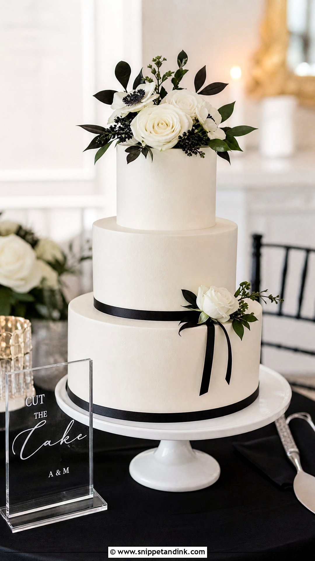 Black And White Wedding Cake Table - Snippet and Ink - 25 Wedding Cake Table Ideas