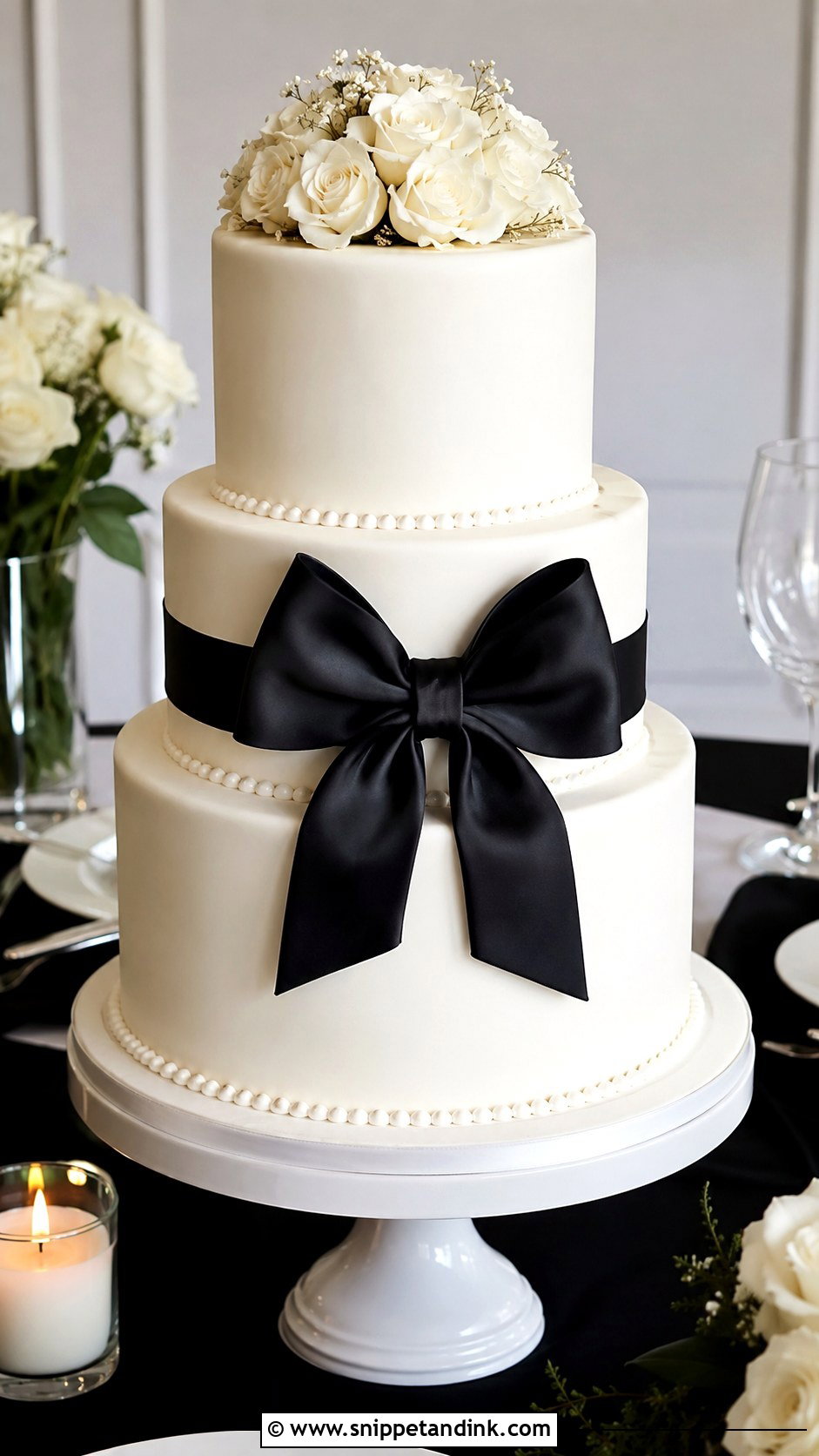Black And White Wedding Cake With Bow - Snippet and Ink - 20 Classic Black and White Wedding Cake Ideas